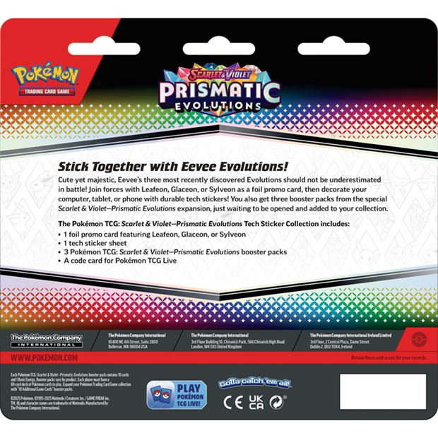 Pokémon TCG: Scarlet & Violet 8.5 – Prismatic Evolution 3-Pack Tech Sticker Collection Pack