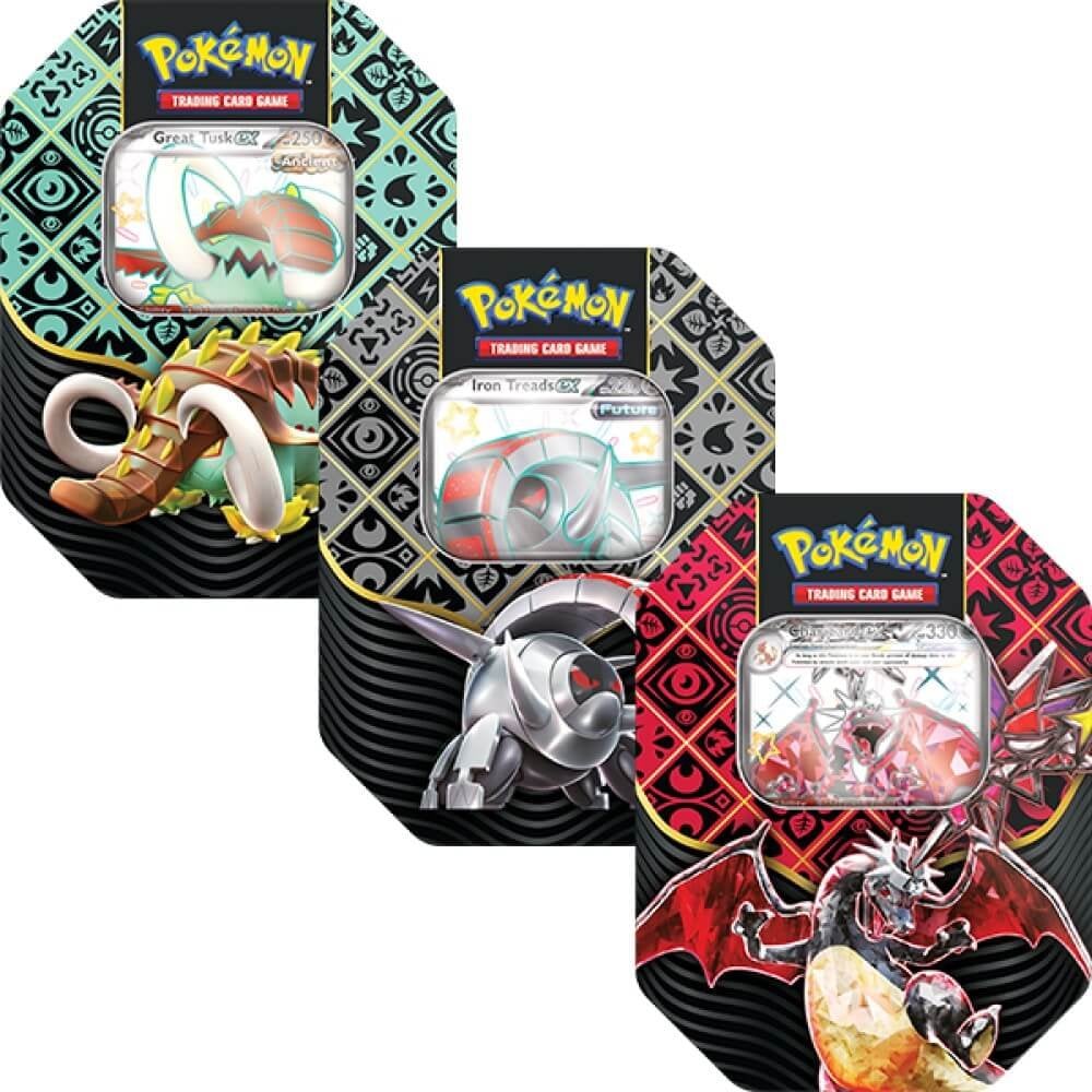 Pokemon TCG: Complete Set of 3 Paldean Fates Tins – Charizard ex, Iron Treads ex & Great Tusk ex