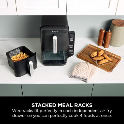 Air Fryer, Vertical Dual Drawer Air Fryer with 4 cooking levels