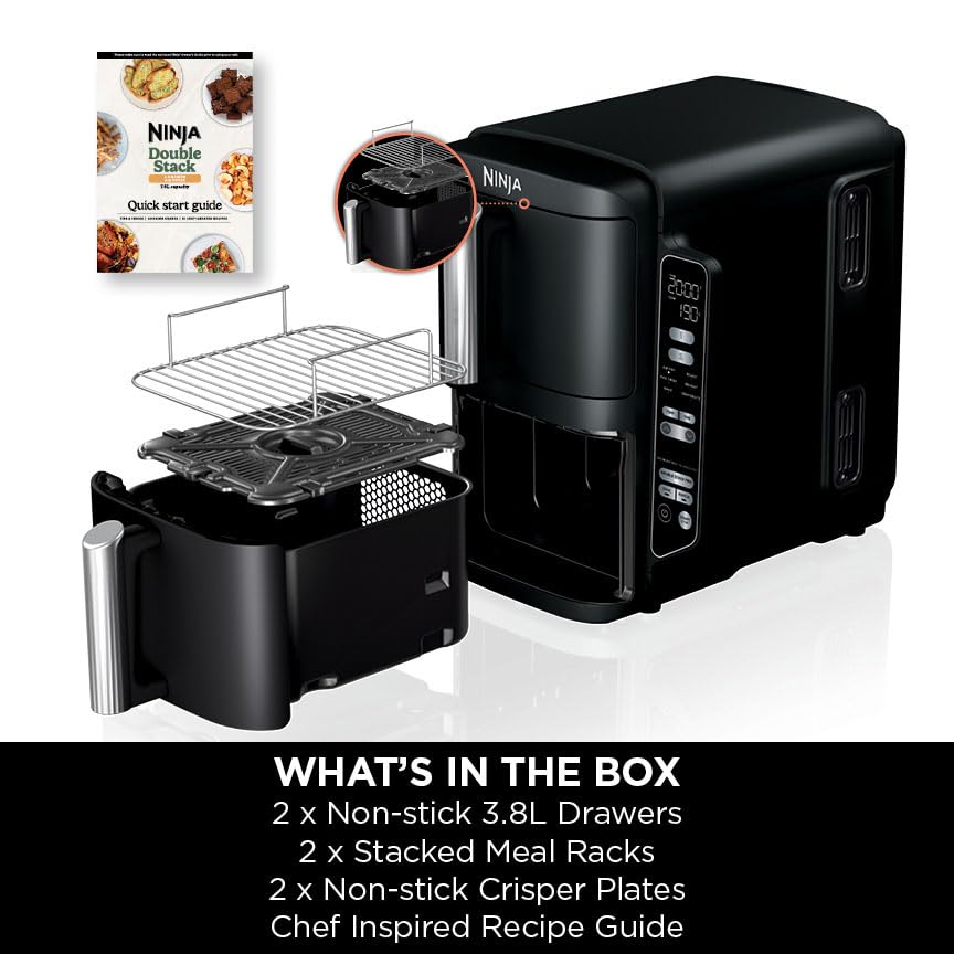 Air Fryer, Vertical Dual Drawer Air Fryer with 4 cooking levels