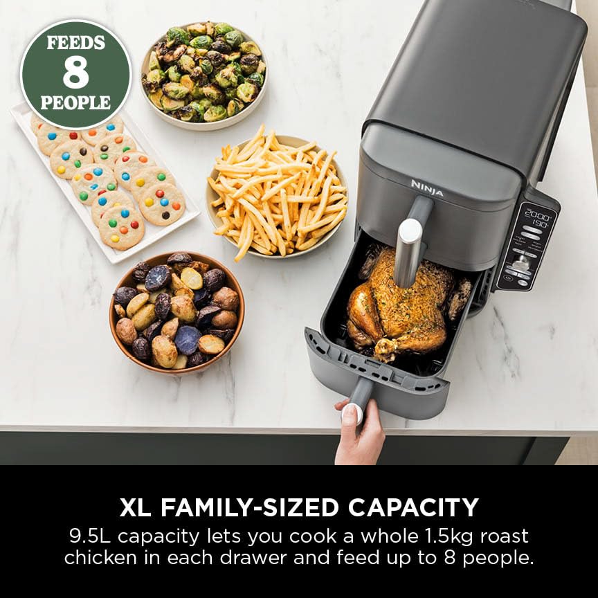 XL Air Fryer, Vertical Dual Drawer AirFryer with 4 cooking levels
