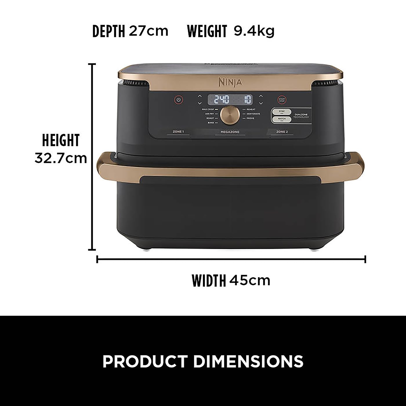 Air Fryer, Dual Zone with Removable Divider, Large 10.4L Drawer, 7-in-1