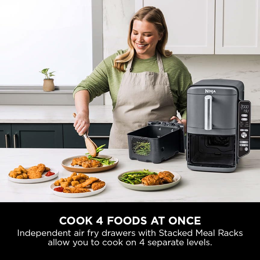 XL Air Fryer, Vertical Dual Drawer AirFryer with 4 cooking levels