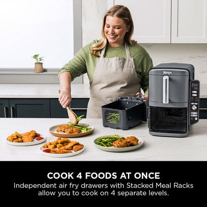 XL Air Fryer, Vertical Dual Drawer AirFryer with 4 cooking levels