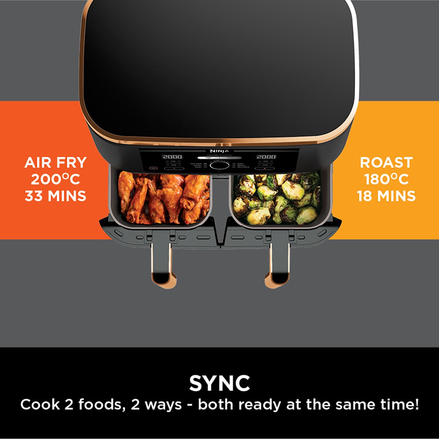 MAX Dual Zone Air Fryer, Tongs, 2 Drawers, 9.5L, 6-in-1