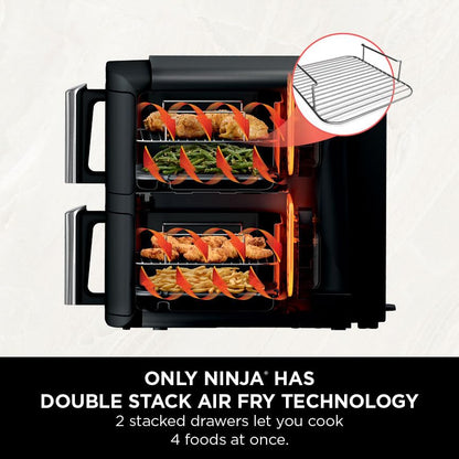Air Fryer, Vertical Dual Drawer Air Fryer with 4 cooking levels