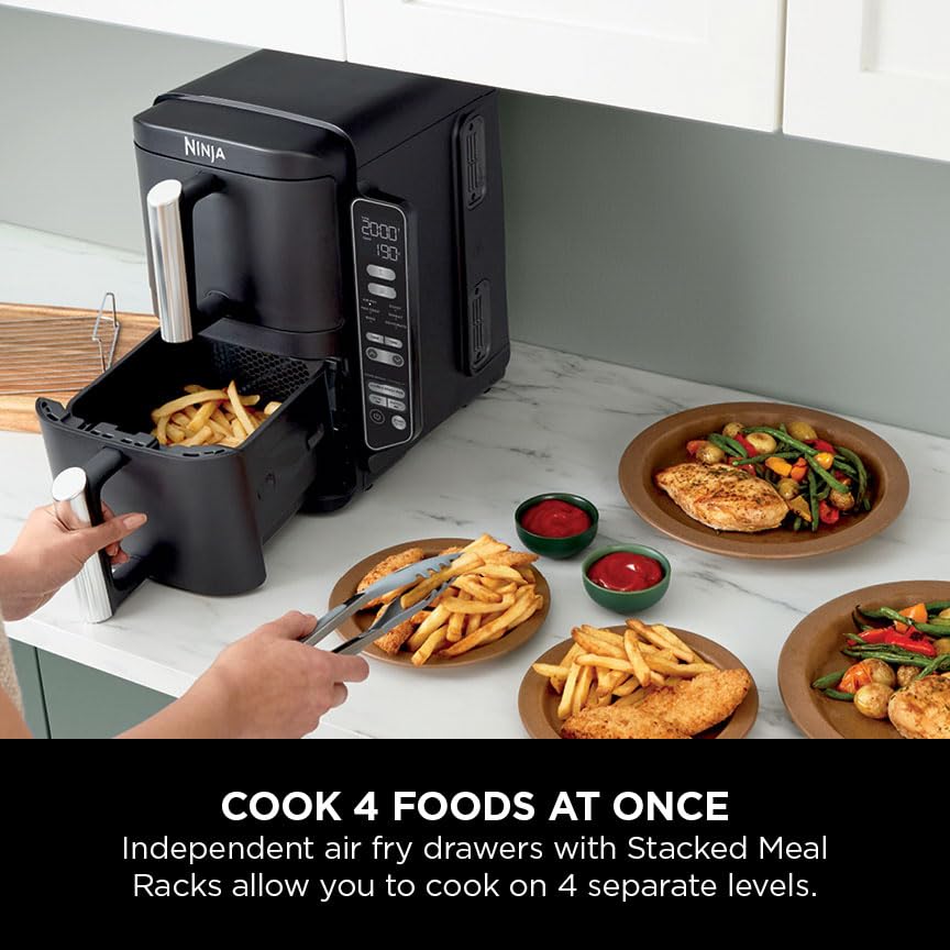 Air Fryer, Vertical Dual Drawer Air Fryer with 4 cooking levels