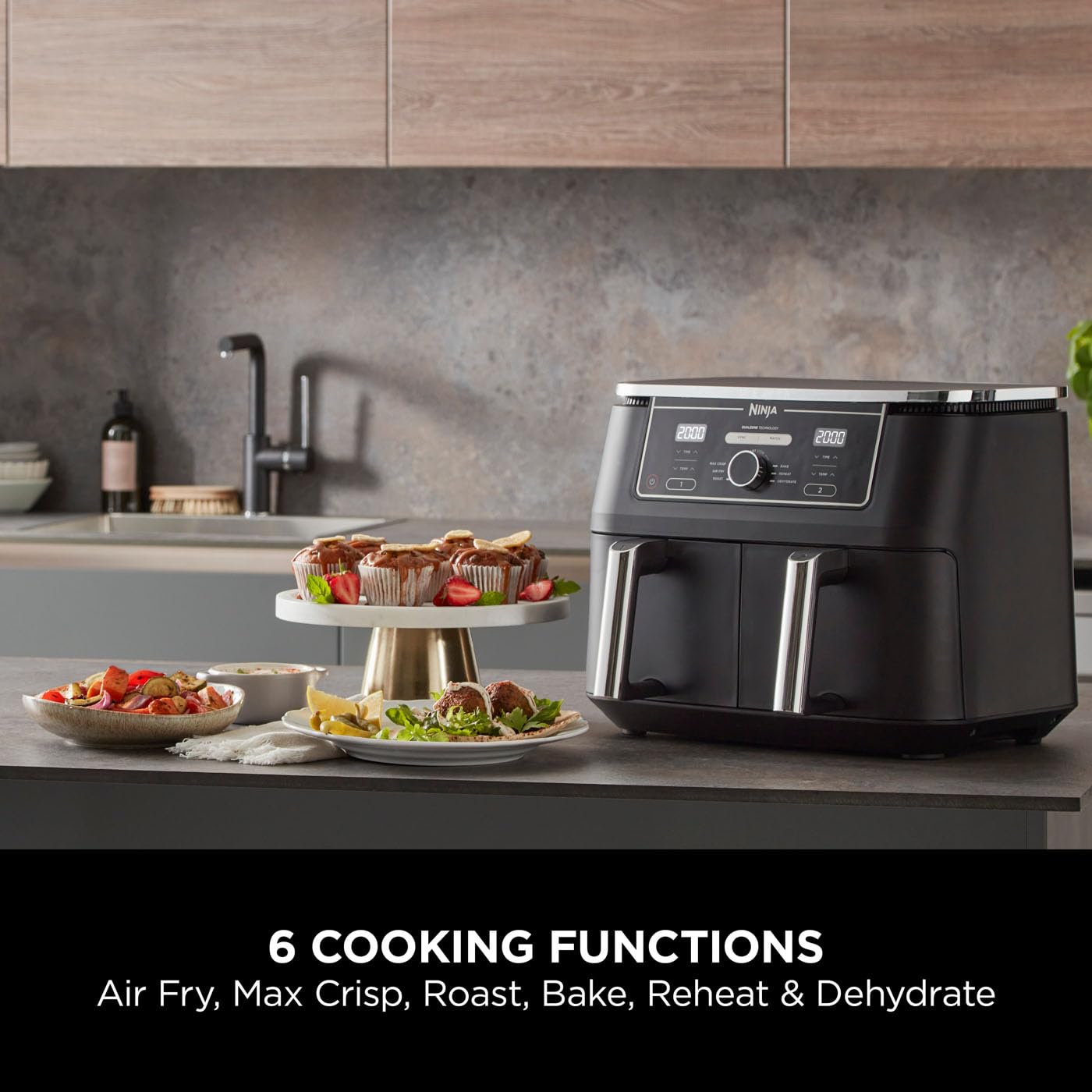 MAX Dual Zone Digital Air Fryer, 2 Drawers, 9.5L, 6-in-1