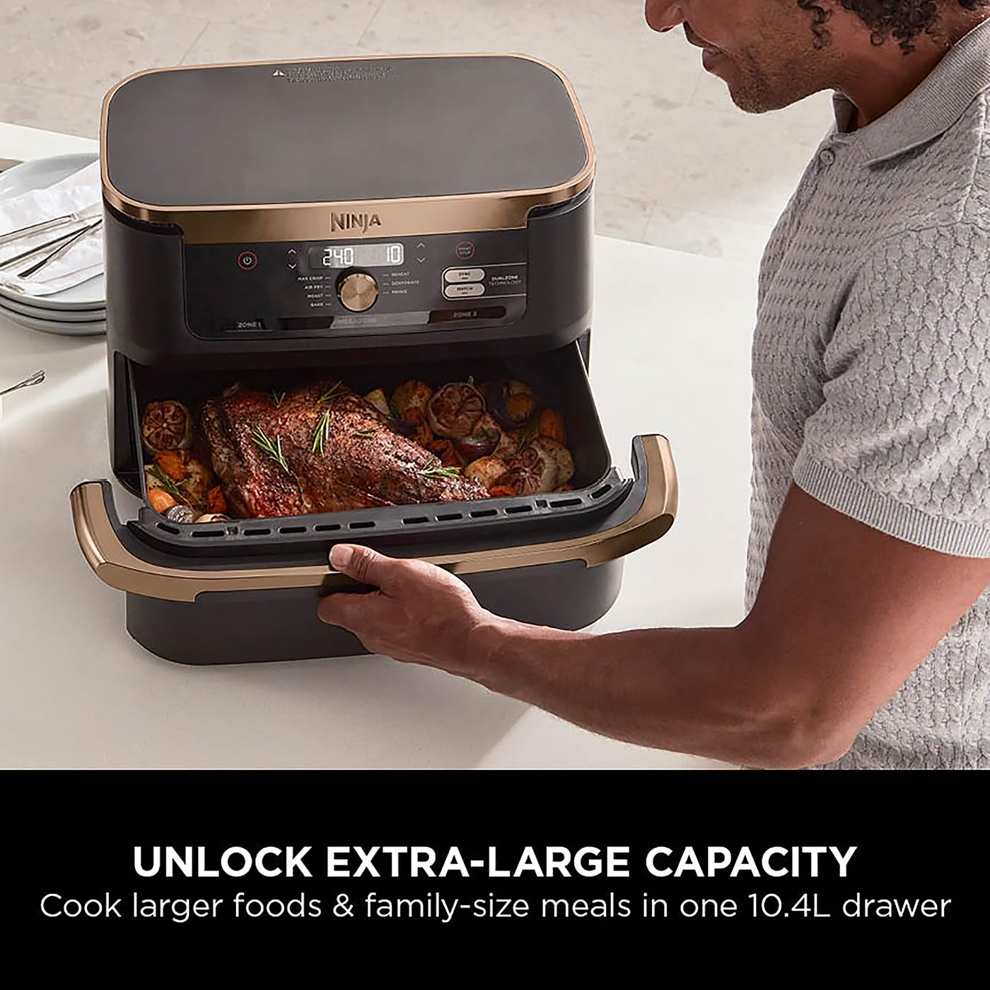 Air Fryer, Dual Zone with Removable Divider, Large 10.4L Drawer, 7-in-1
