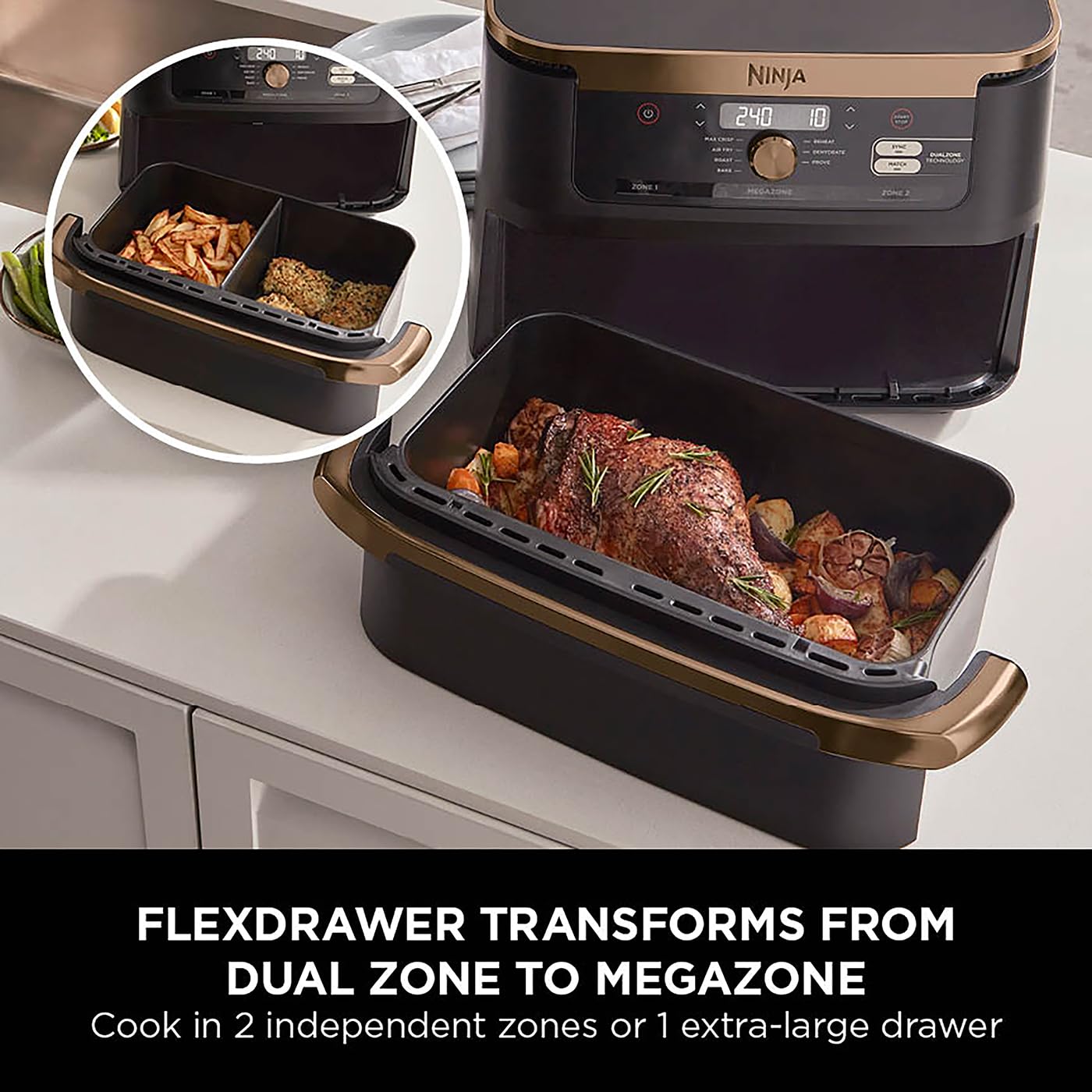 Air Fryer, Dual Zone with Removable Divider, Large 10.4L Drawer, 7-in-1