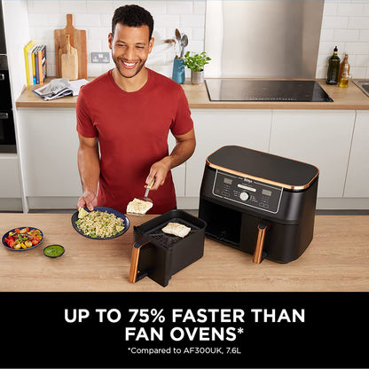 MAX Dual Zone Air Fryer, Tongs, 2 Drawers, 9.5L, 6-in-1