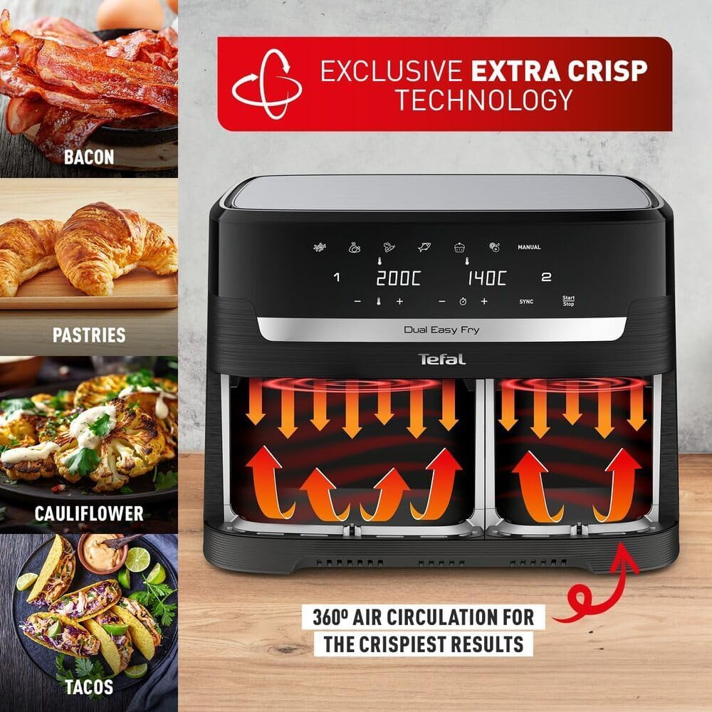 Dual Zone Digital Air Fryer, 2 Drawers, 8.3L, 8-in-1