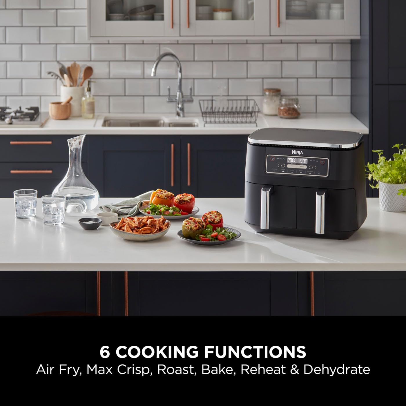 Dual Zone Digital Air Fryer, 2 Drawers, 7.6L, 6-in-1