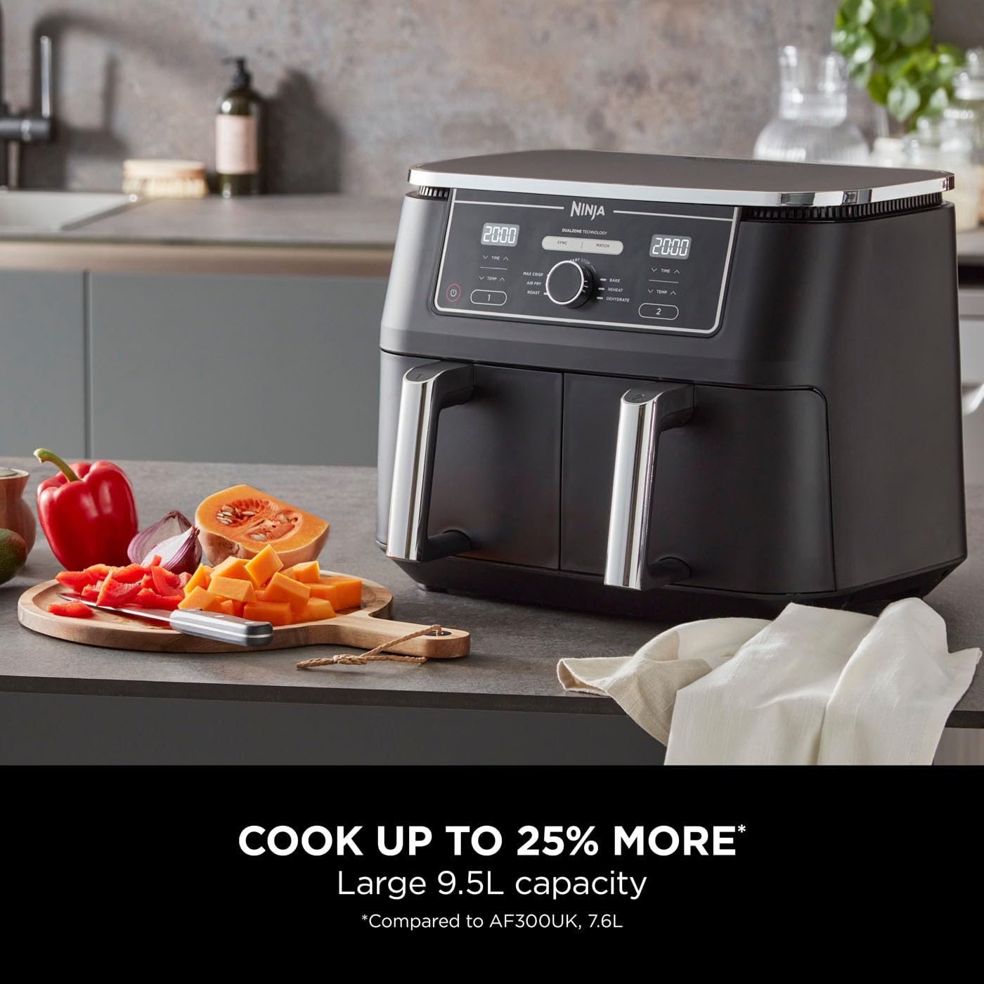 MAX Dual Zone Digital Air Fryer, 2 Drawers, 9.5L, 6-in-1