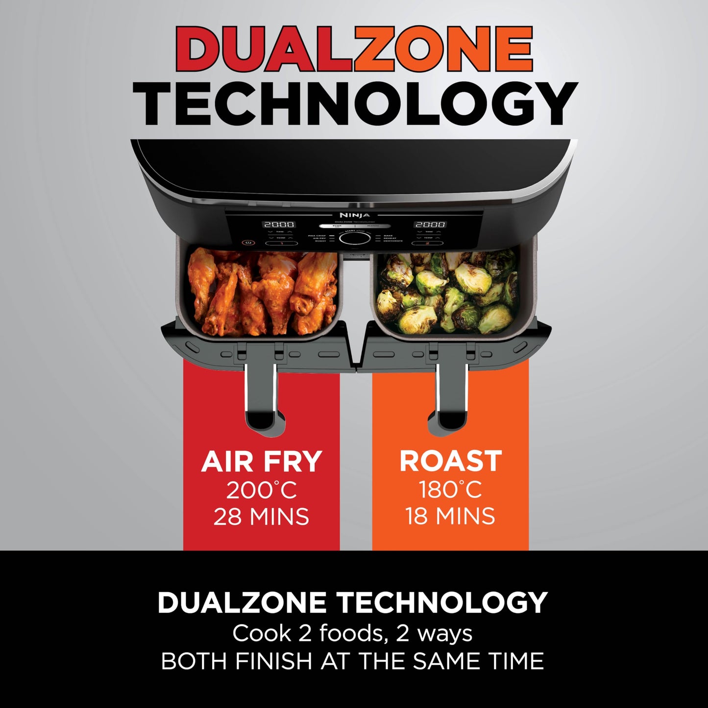Dual Zone Digital Air Fryer, 2 Drawers, 7.6L, 4-in-1