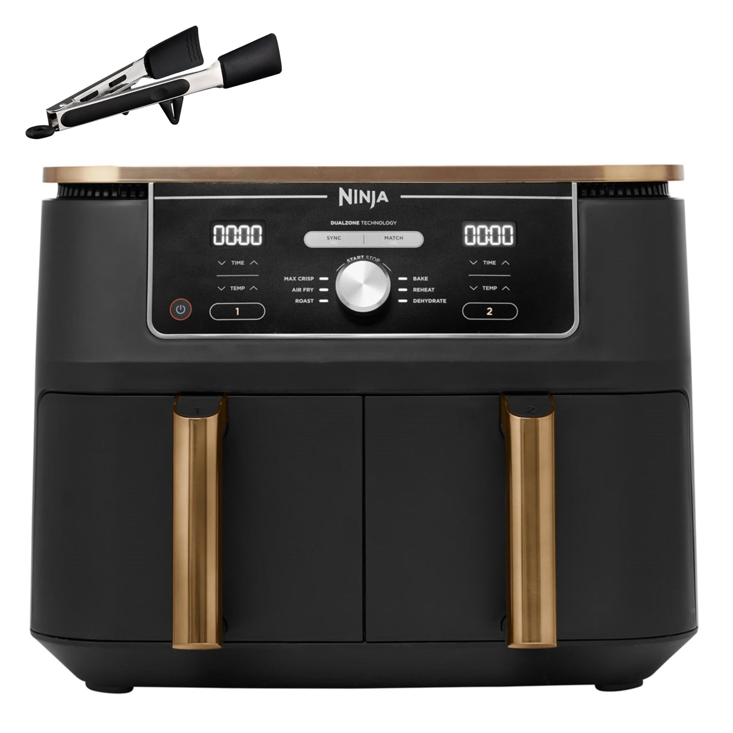 MAX Dual Zone Air Fryer, Tongs, 2 Drawers, 9.5L, 6-in-1
