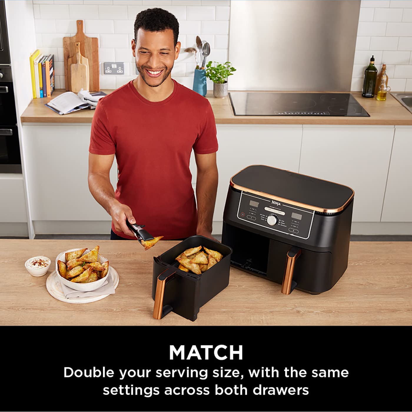 MAX Dual Zone Air Fryer, Tongs, 2 Drawers, 9.5L, 6-in-1