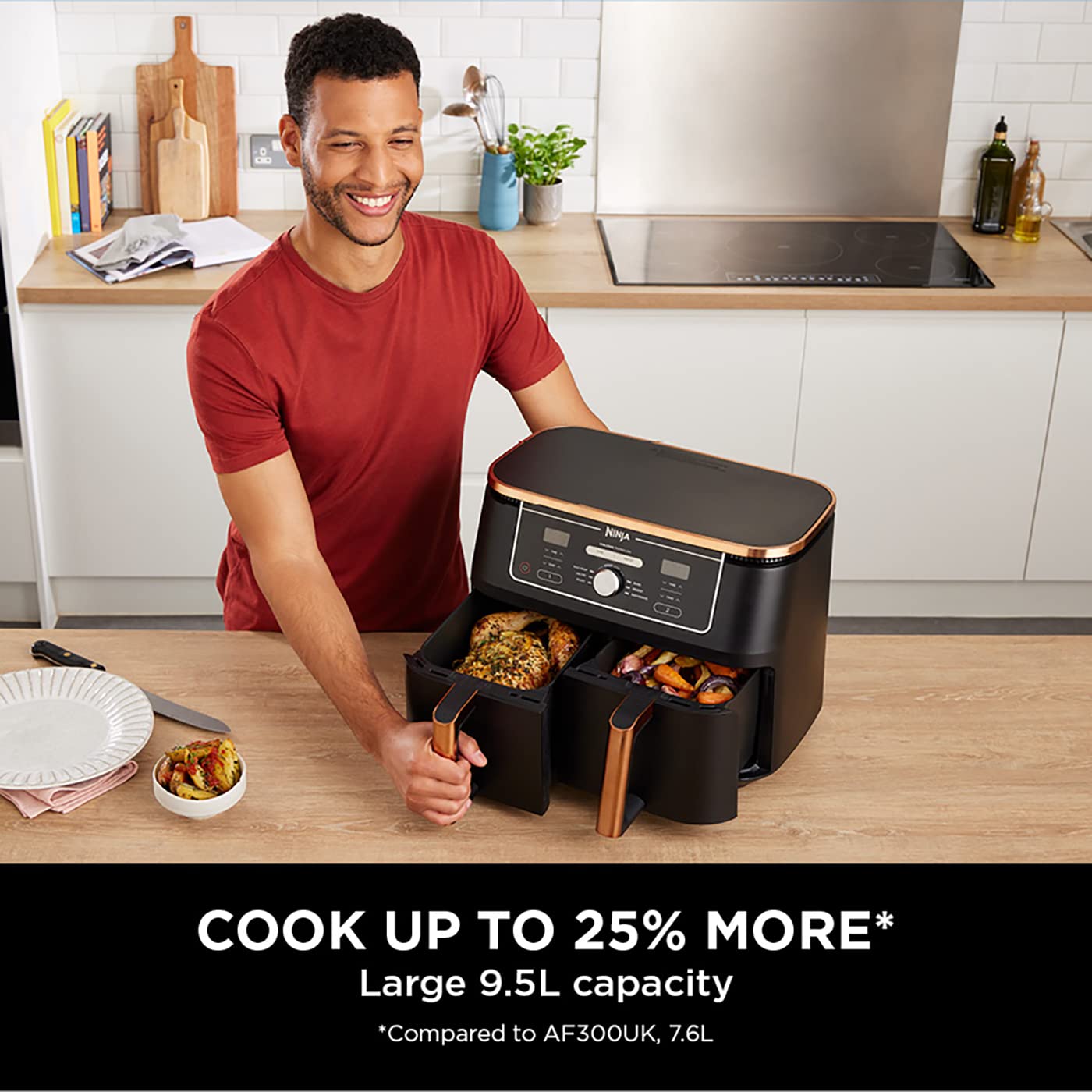 MAX Dual Zone Air Fryer, Tongs, 2 Drawers, 9.5L, 6-in-1