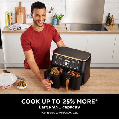 MAX Dual Zone Air Fryer, Tongs, 2 Drawers, 9.5L, 6-in-1