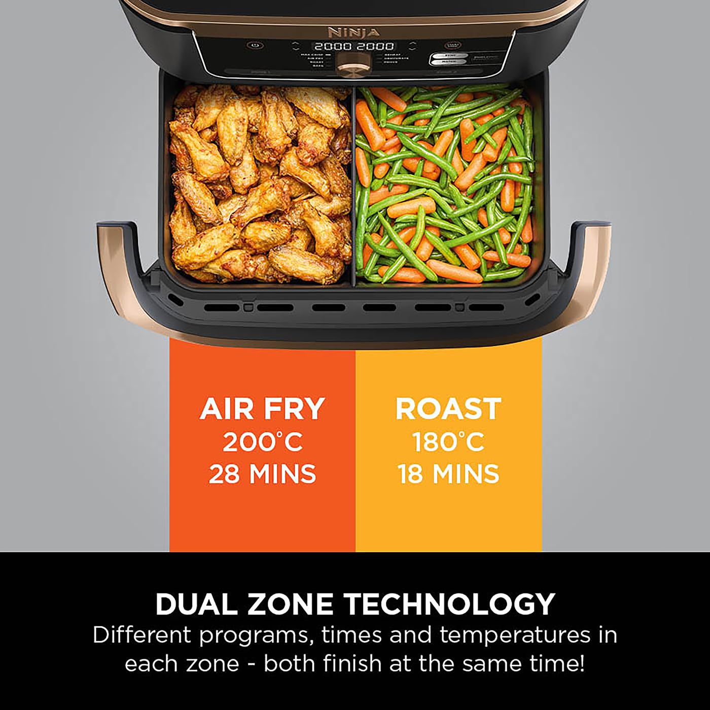 Air Fryer, Dual Zone with Removable Divider, Large 10.4L Drawer, 7-in-1