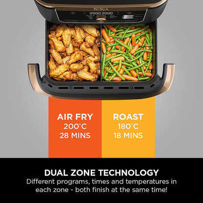 Air Fryer, Dual Zone with Removable Divider, Large 10.4L Drawer, 7-in-1