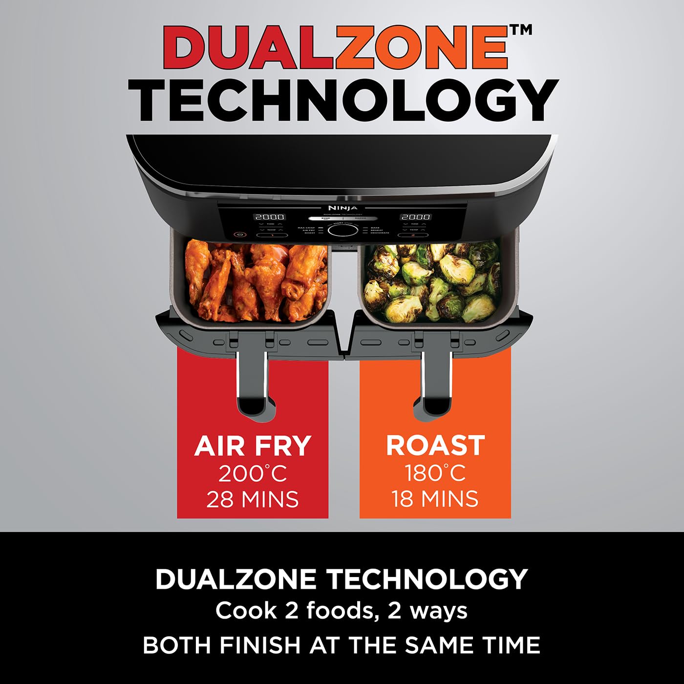 Dual Zone Digital Air Fryer, 2 Drawers, 7.6L, 6-in-1