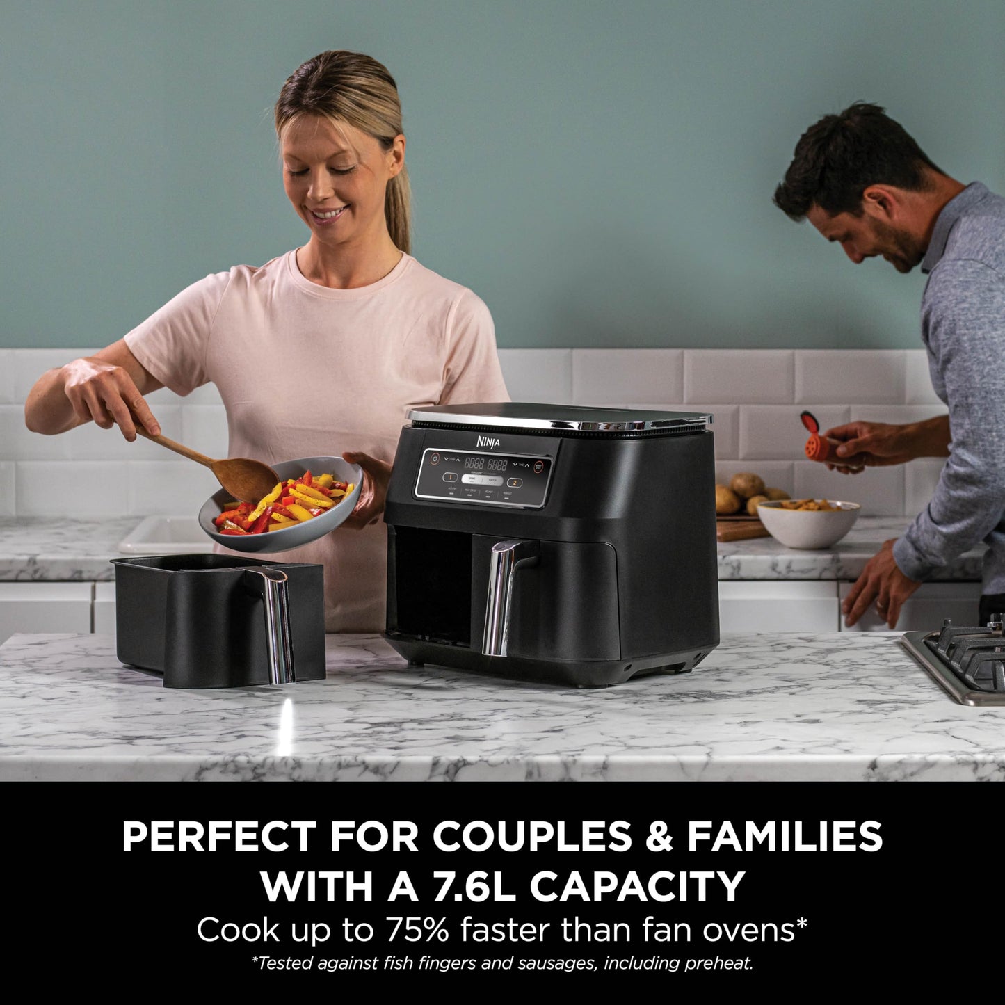 Dual Zone Digital Air Fryer, 2 Drawers, 7.6L, 4-in-1