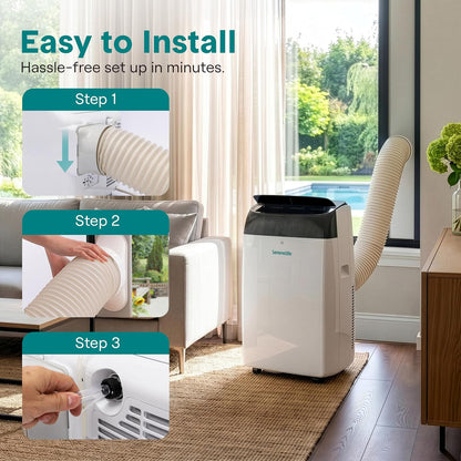 12,000 BTU Smart 3-in-1 Portable Air Conditioner with WiFi — Cooling, Fan & Dehumidifier, Self-Evaporating, Sleep Mode, 24hr Timer, Remote Control