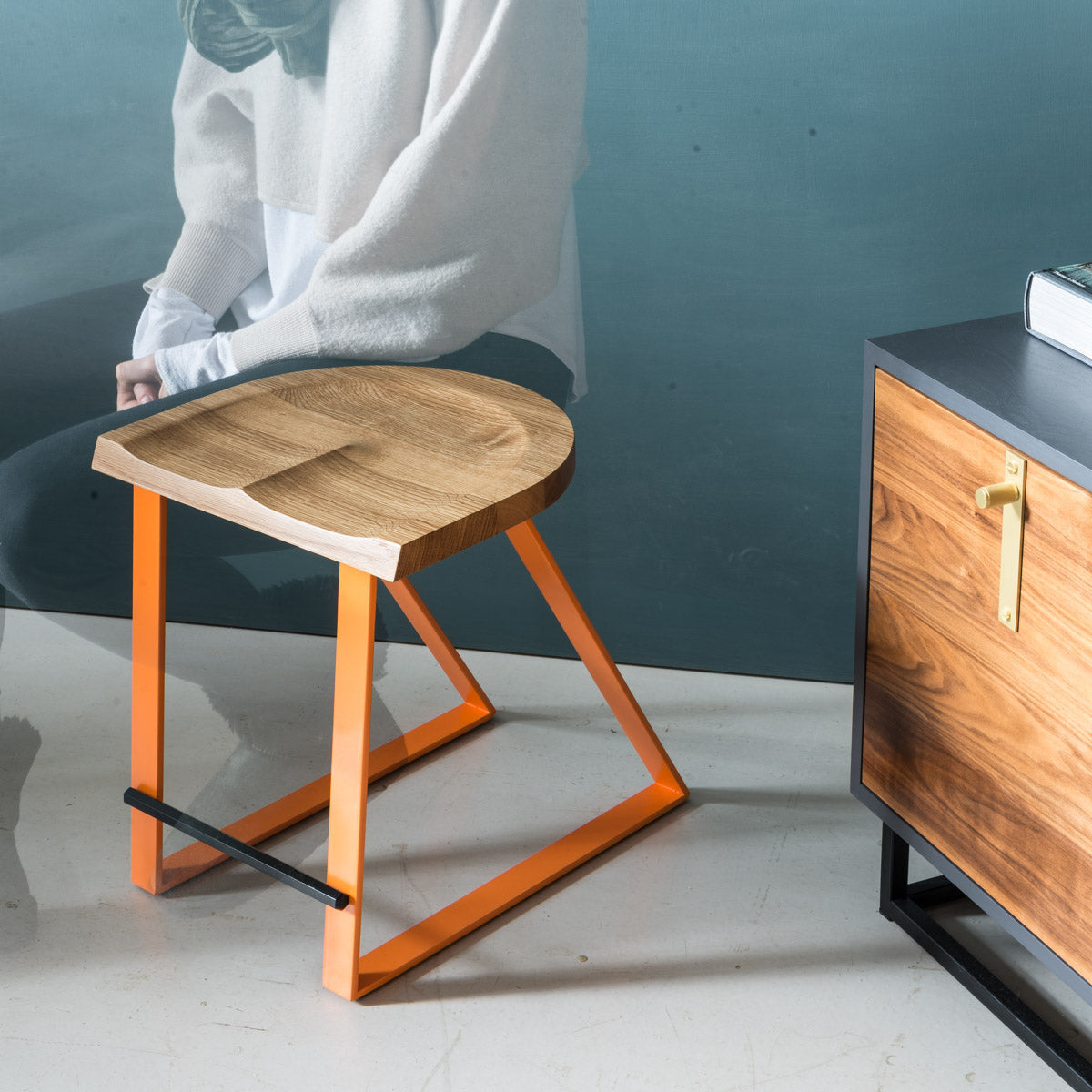 Oak Dining Stool, Angle