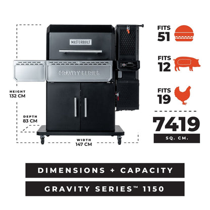 1150 Gravity Fed Charcoal BBQ Grill and Smoker