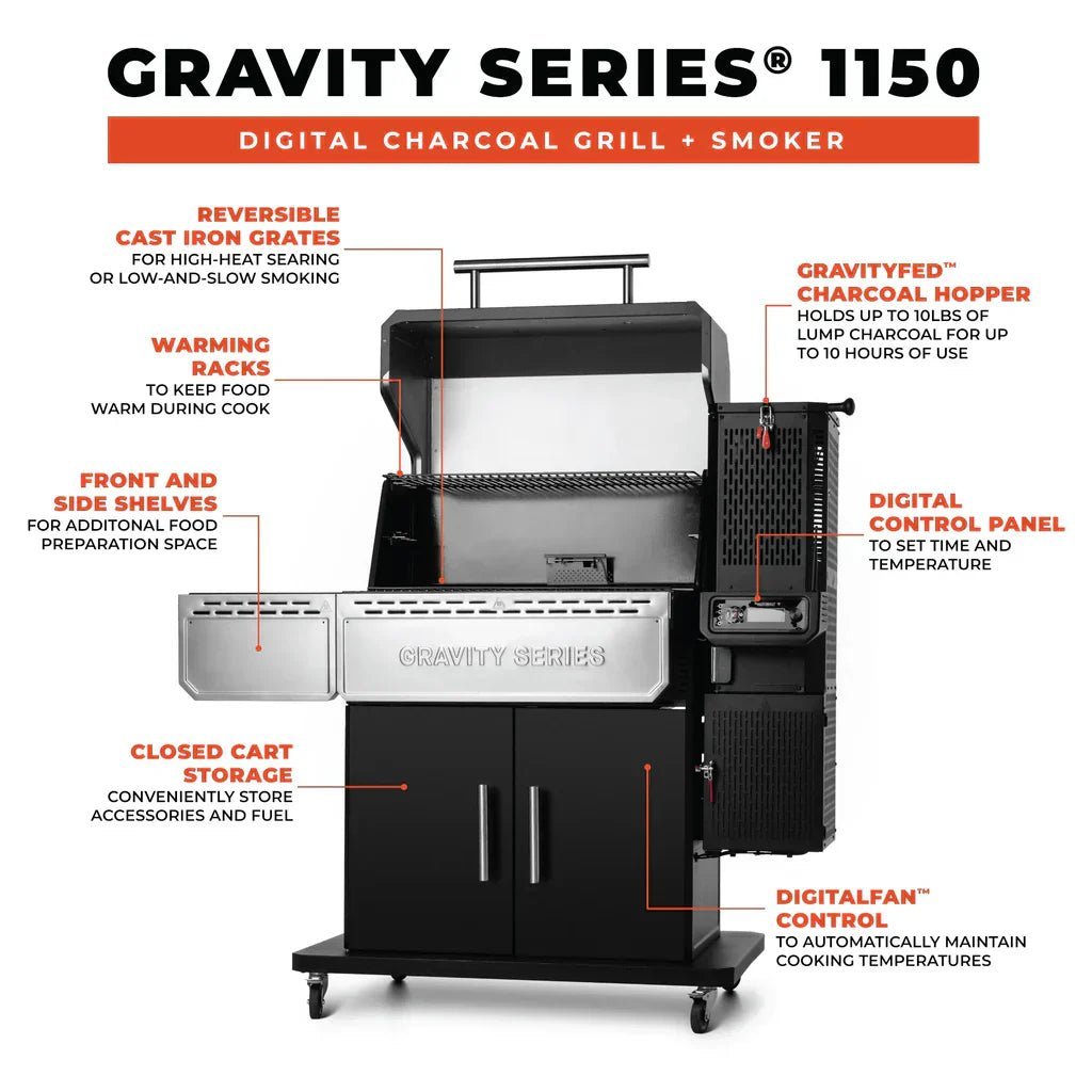 1150 Gravity Fed Charcoal BBQ Grill and Smoker