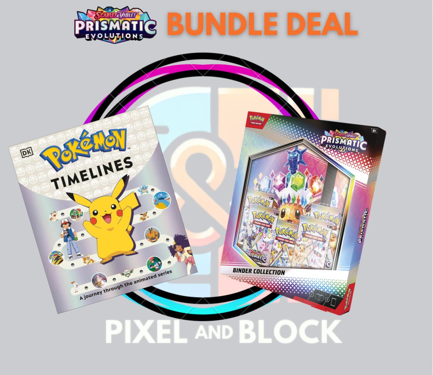 Prismatic Evolutions Binder Collection Box + Pokémon Timelines Book Bundle