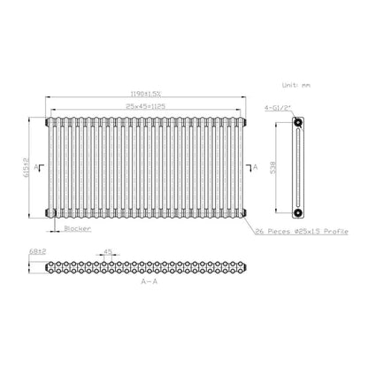 Ferentino Traditional Horizontal Column Radiator - White