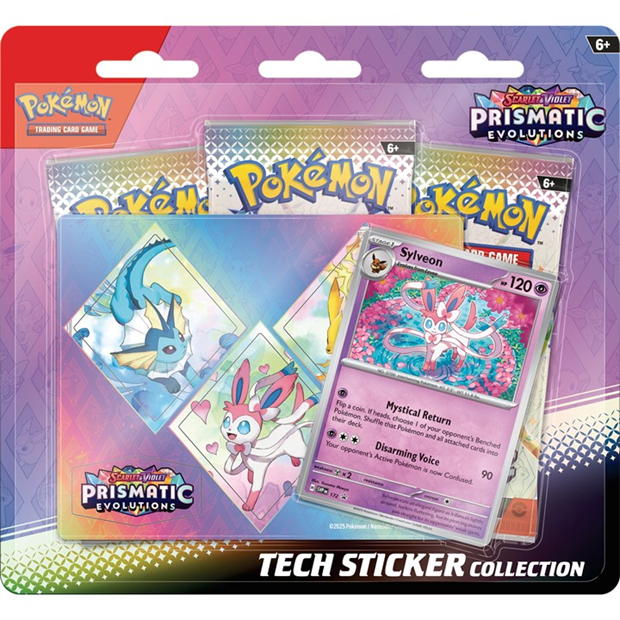 Pokémon TCG: Scarlet & Violet 8.5 –  Prismatic Evolution 3-Pack Tech Sticker Collection Pack
